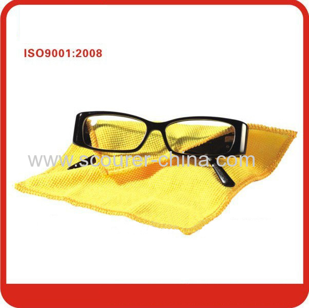 Yellow microfiber eye glasses 15*18cm cleaning cloth with Paper card+blister 1pc inside