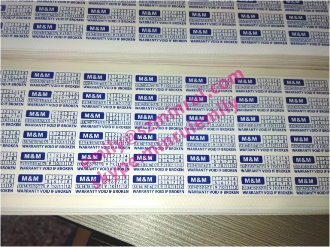Custom 25x10mm Blue Warranty Stickers With Date and Logo,Custom Blue Eggshell Warranty Labels,Destructible Labels