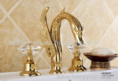 gold finish 3pcs swan sink faucet 8 inch widespread lavtory sink faucet crystal handles swan tap