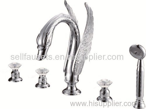 PVD GOLD finish 3 PIECE ROMAN TUB (Or sink) SWAN FAUCET BATHROOM FAUCET CRYSTAL SWAN FAUCET