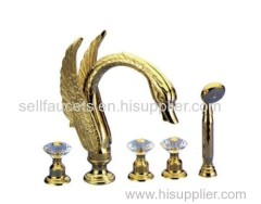 PVD GOLD finish 5 PIECE ROMAN TUB faucet with hand shower crystal handles bathtub faucet