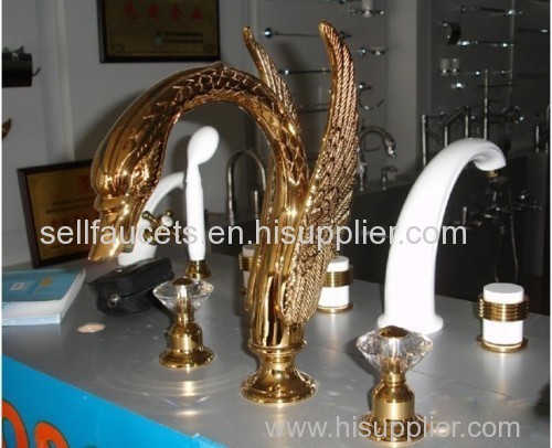 PVD GOLD finish 3 PIECE ROMAN TUB (Or sink) SWAN FAUCET BATHROOM FAUCET CRYSTAL FAUCET