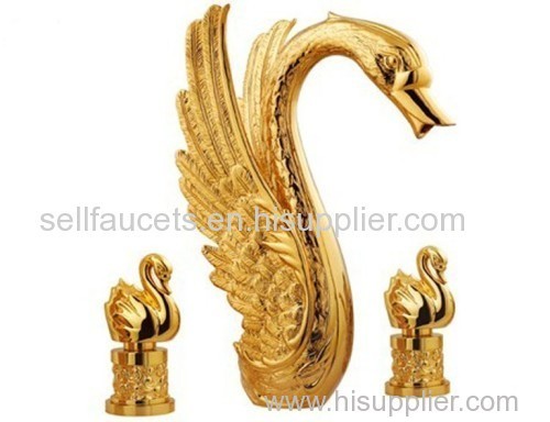 PVD GOLD finish 3 Pieces ROMAN swan tub faucet swan mixer tap little swan handles bathtub faucet