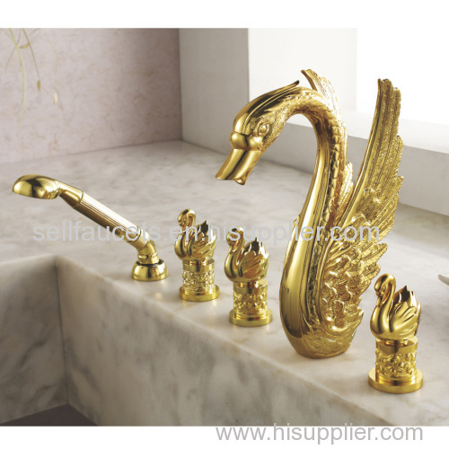 PVD GOLD finish 5pcs swan bathtub faucet with hand shower swan tub faucet