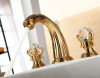 Free shipping PVD GOLD WIDESPREAD LAVATORY BATHROOM SINK FAUCET crystal handles knobs faucet