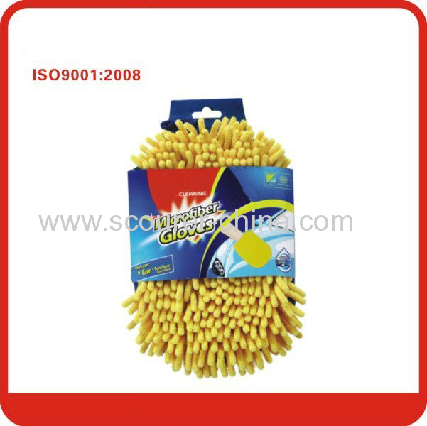 Eco-Friendly Yellow and Blue car cleaning chenille microfiber glove for Car &glass