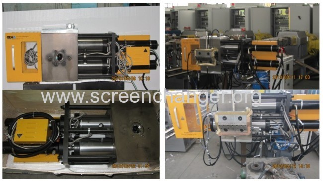 Double pillar screen changer for plastic melt filtrtion