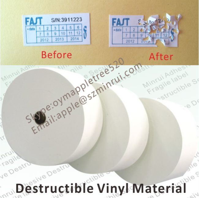 Eggshell Sticker Papers From China Factory,Largest Manufacturer of Destructible Vinyl,Fragile Warranty Label Material