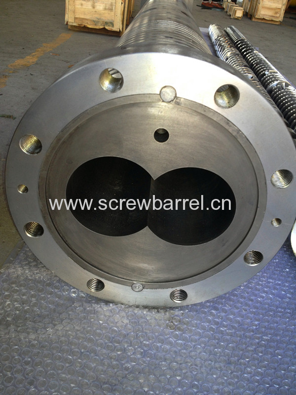 parallel twin bimetallic screw barrel for double or twin screw extruder machines