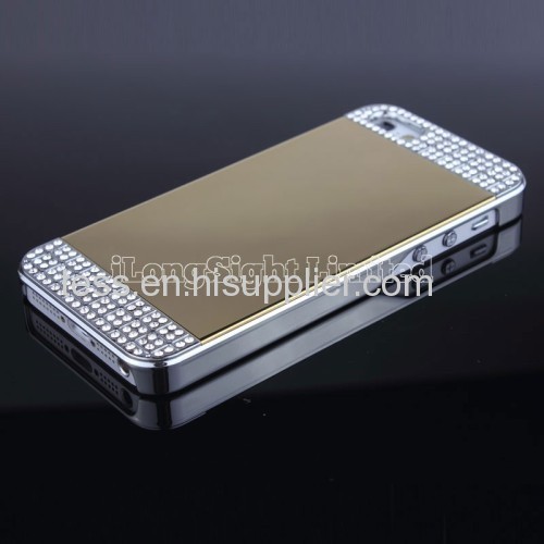Mirror With Metal Crystal Diamond Top And Bottom Plastic Case For iPhone 5