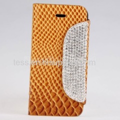 Diamond Button Wallet Crocodile Skin Leather Case For iPhone 4/4S