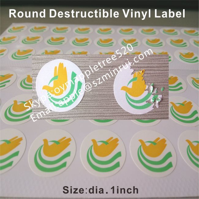 Factory Provide Destructible Vinyl Label Custom,Round Yellow and Green Priting Eggshell Stickers on Sheets