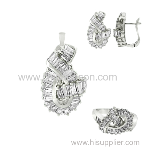 Knot Earrings, Pendant & Ring CZ Set