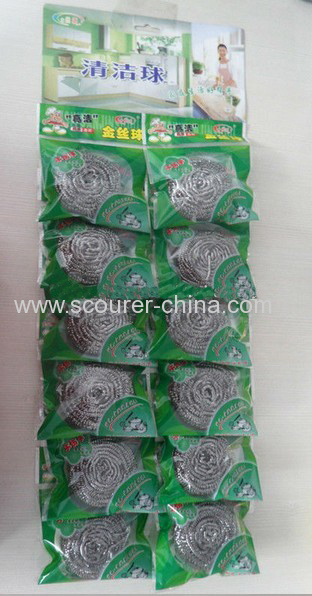 Harmless and Rustless Shiny silver Spiral Stainless Scourer For kitchen cleaning 