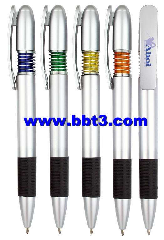 Promotional ballpen with silver barrel and black grip