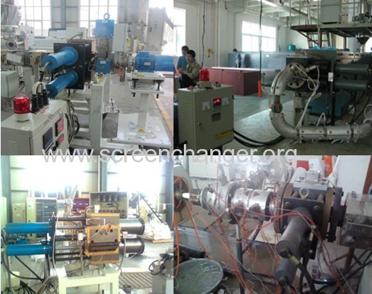 Double piston continuous screen changer for plastic extrusion machine