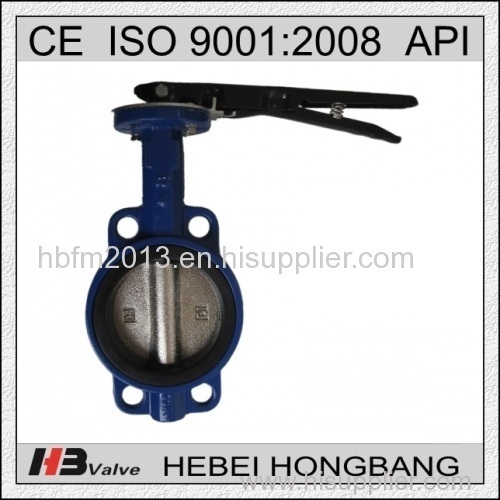 Handle level operated cast iron wafer butterfly valve dn100