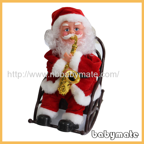 playing saxophone on chair Santa Claus