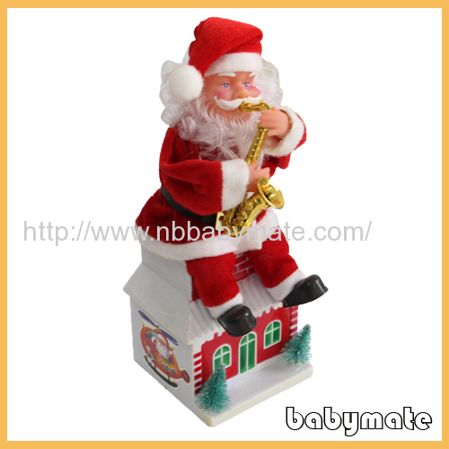 sitting on the roof play sax Santa Claus 