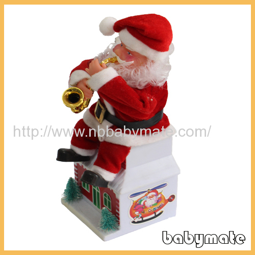 sitting on the roof play sax Santa Claus 