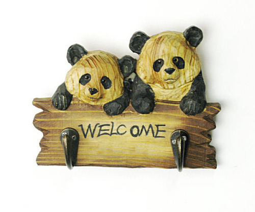 Wood Carved Mountain Animals Hook-Panda