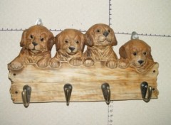Wood Carved Animals Hook-Dogs