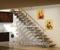 Stainless Steel Straight Staircases , Laminate Tempered Glass Steps