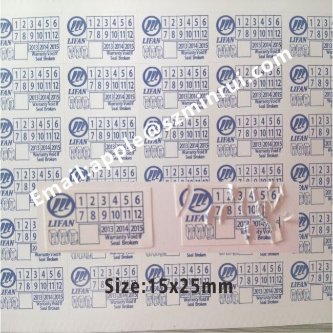 Customized One Color Printing Logo and Warranty Date Sticker,Small Square Destructible Vinyl Warranty Label Stickers