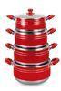 Red 4 Pcs Stamped Non Stick Sauce Pot Set , Aluminum Cookware Set