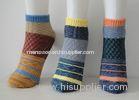Multi-color Hand Cotton Wool Socks , Stripe Girls Short Ankle Socks For Winter