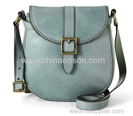 Small Blue Leather Flap Bag for Girls