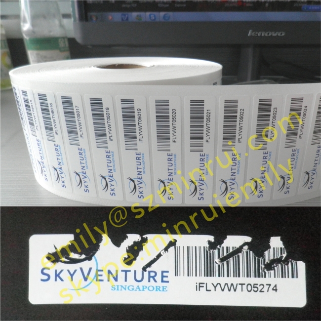 Tamper Evident Barcode Labels With Logo Company Name,Destructible Labels With Barcode Numbers,Security Bar Code Label 