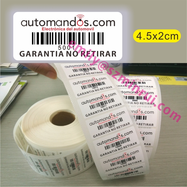 Tamper Evident Barcode Labels With Logo Company Name,Destructible Labels With Barcode Numbers,Security Bar Code Label 