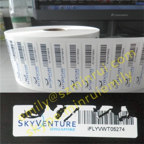 Tamper Evident Barcode Labels With Logo Company Name,Destructible Labels With Barcode Numbers,Security Bar Code Label