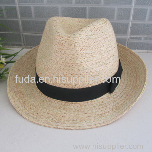 raffia straw fedora hat