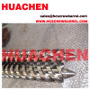 Conical twin bimetallic screw barrel for pipe sheet