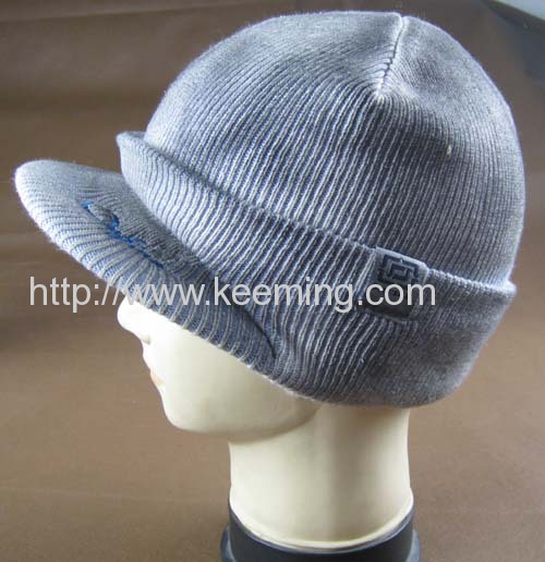 Cotton sand wash knitted hat with visor