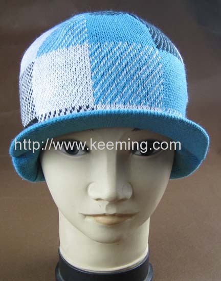 Acrylic jacquard knitted hat with visor