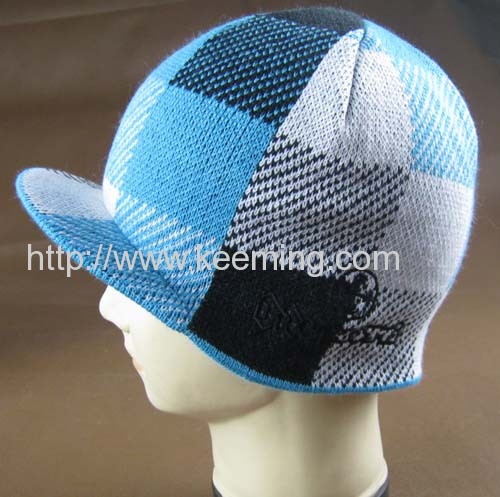 Acrylic jacquard knitted hat with visor