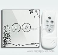 EU,UK style,Crystal tempered glass panel,2 gang touch light switch with wireless remote control&blue LED indicator