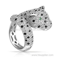 2014 fashion tiger rings with black and white CZ stones