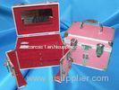 Pink ABS Cosmetic Case With Drawers , Lock And Mirror For Makeup