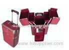 Red Fireproof Aluminum Makeup Cases / Aluminum Trolley Case With Mirror