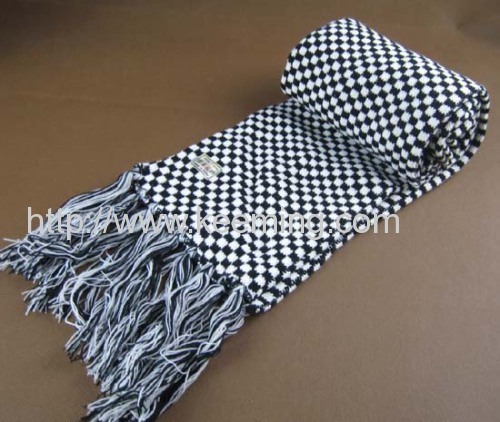 Black and white check jacquard scarf