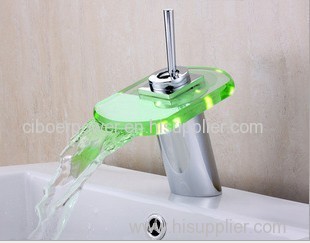 Colourful LED glass waterfall faucet accoring to the water temperature