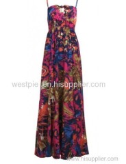 Multi Color Sleeveless Strapless Gallus Floral Dress