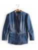 Blue Nine Point Puff Sleeve Draped Denim Jacket