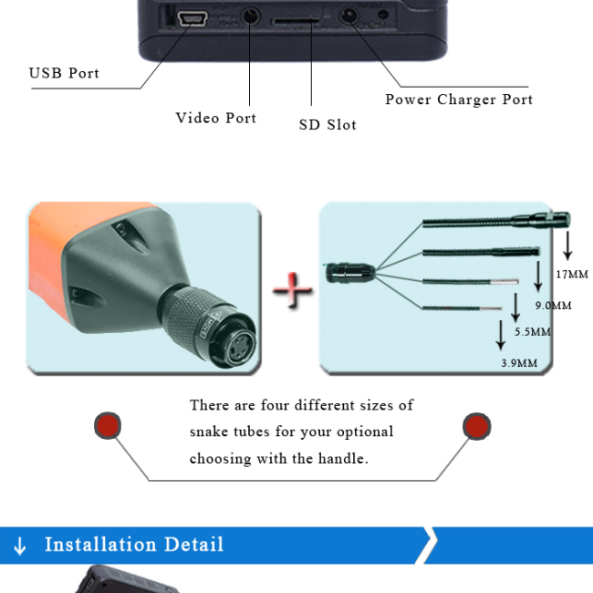 2.4G Hz wireless Screen with detachtable video borescope endoscope inspection camera