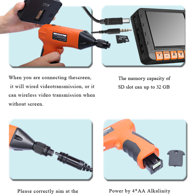 2.4G Hz wireless Screen with detachtable video borescope endoscope inspection camera