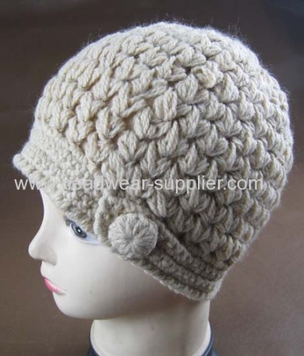 HAND CROCHET BEANIE WITH BOTTON